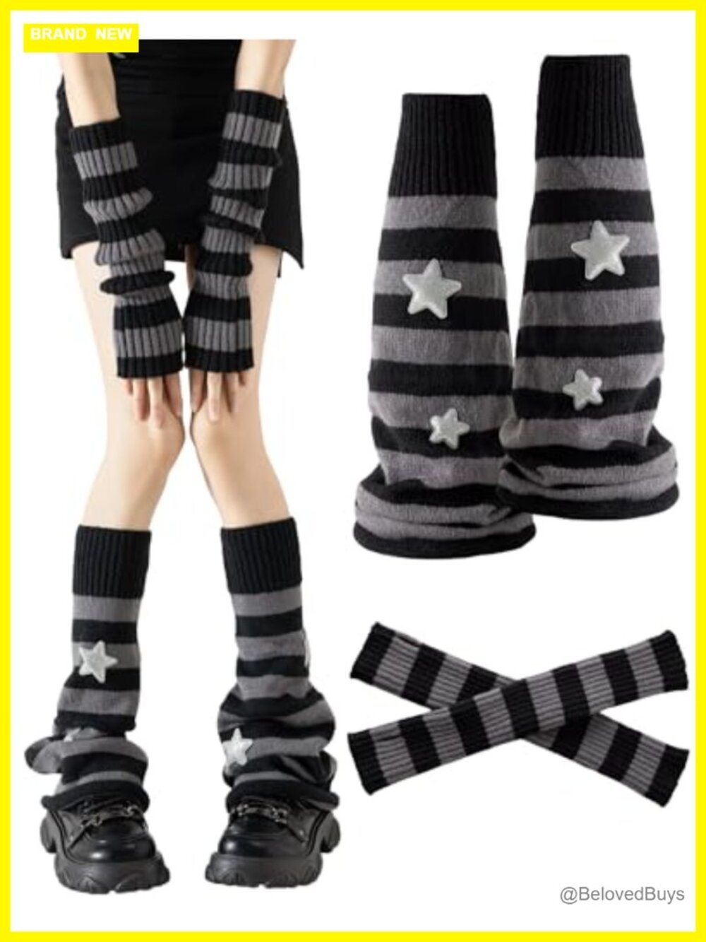 Knit Arm and Leg Warmers Set Striped Kawaii Goth Harajuku Y2k Accessories